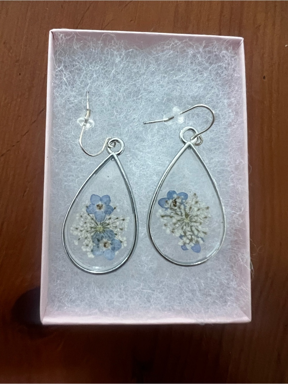 Delicate Blue Floral Teardrop Resin Earrings - Women's Jewelry